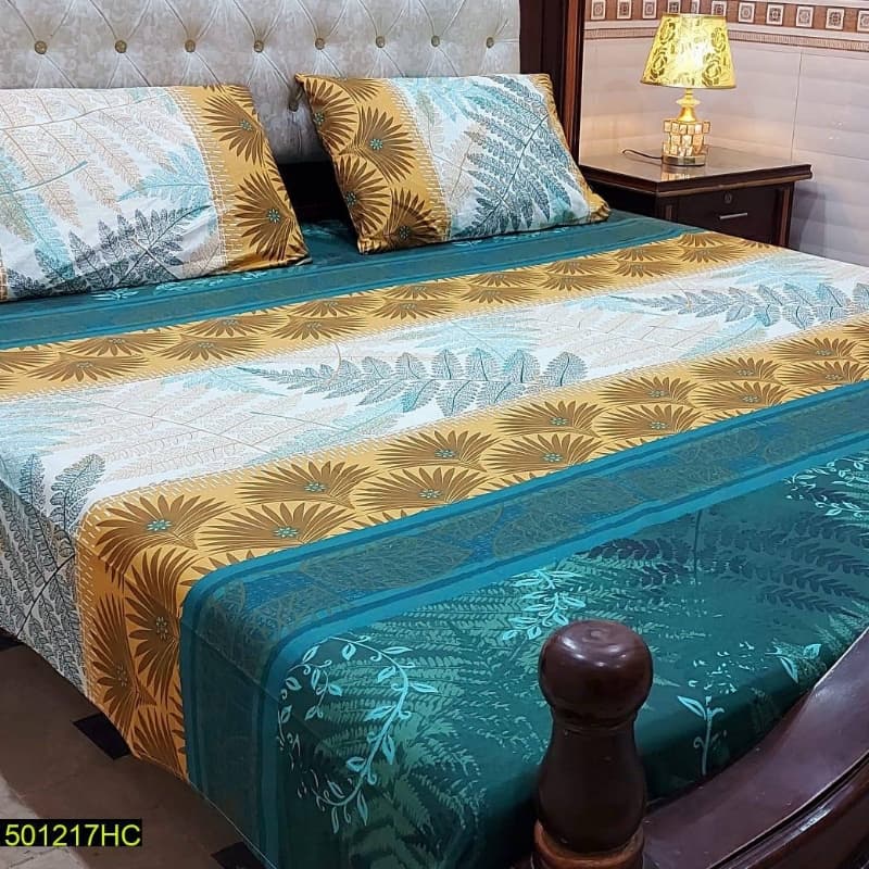 3 Pcs Digital Printed Stitched Cotton Sotton Double Bedsheet