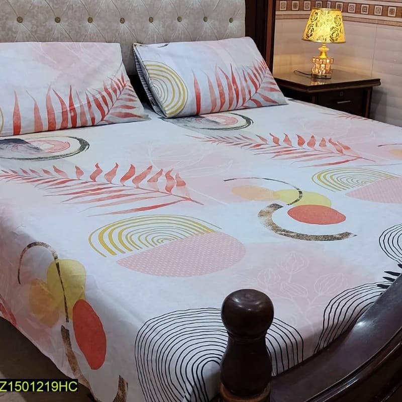 3 Pcs Digital Printed Stitched Cotton Sotton Double Bedsheet