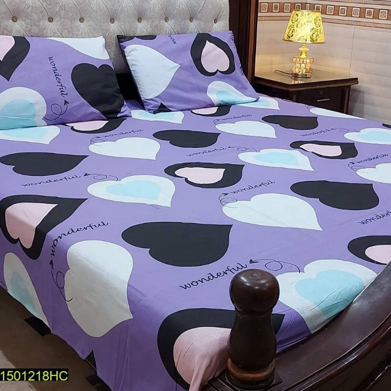 3 Pcs Digital Printed Stitched Cotton Sotton Double Bedsheet