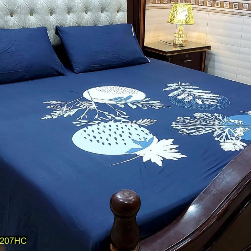 3 Pcs Digital Printed Stitched Cotton Sotton Double Bedsheet