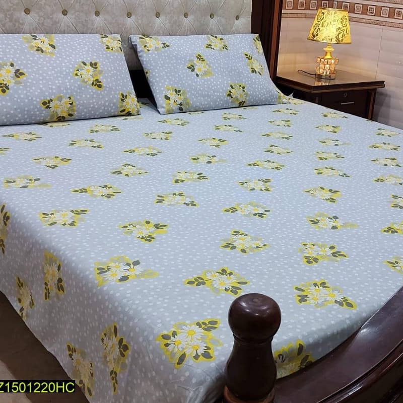 3 Pcs Digital Printed Stitched Cotton Sotton Double Bedsheet