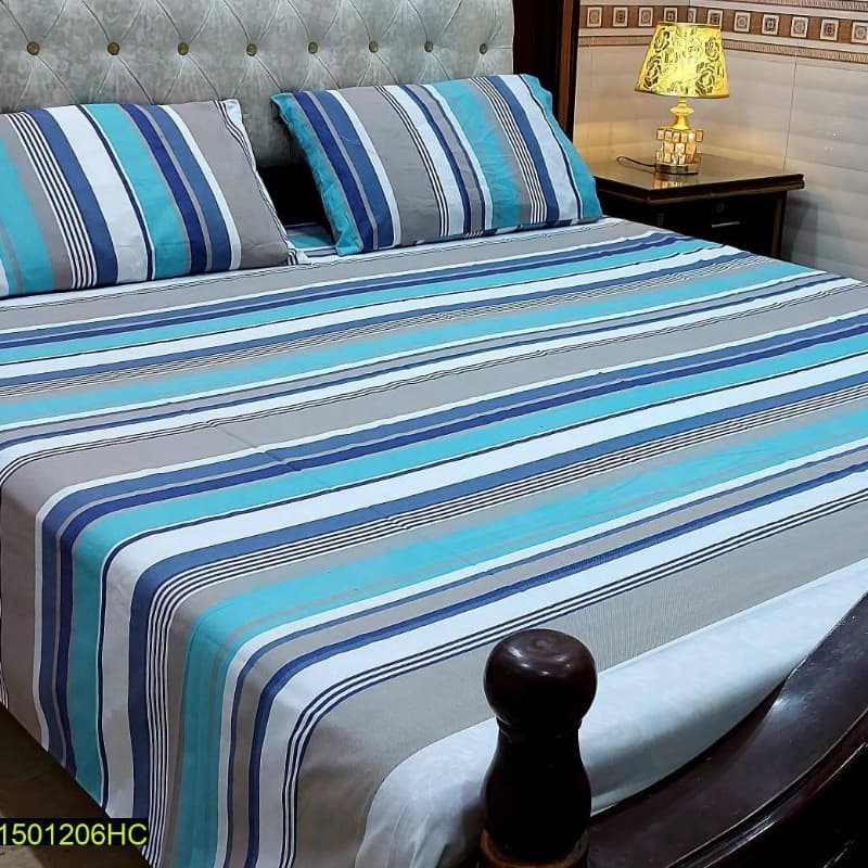 3 Pcs Digital Printed Stitched Cotton Sotton Double Bedsheet
