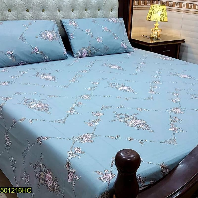 3 Pcs Digital Printed Stitched Cotton Sotton Double Bedsheet
