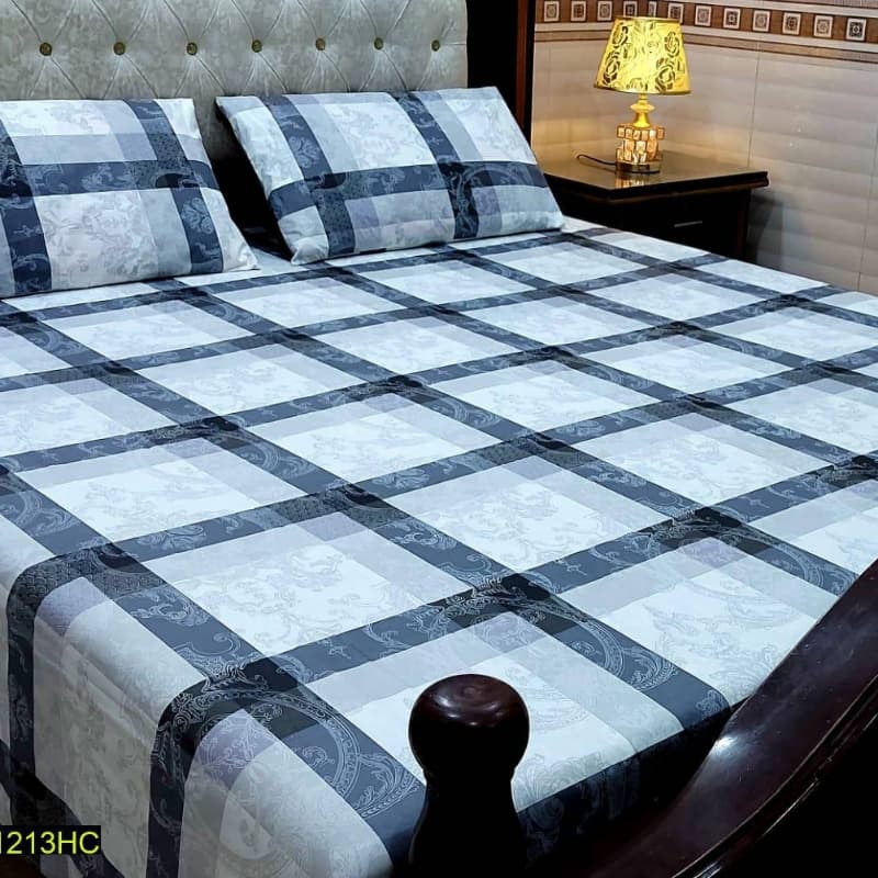 3 Pcs Digital Printed Stitched Cotton Sotton Double Bedsheet