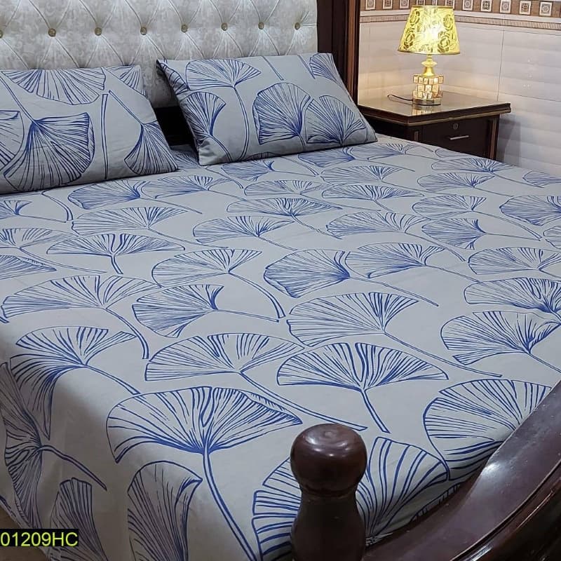 3 Pcs Digital Printed Stitched Cotton Sotton Double Bedsheet