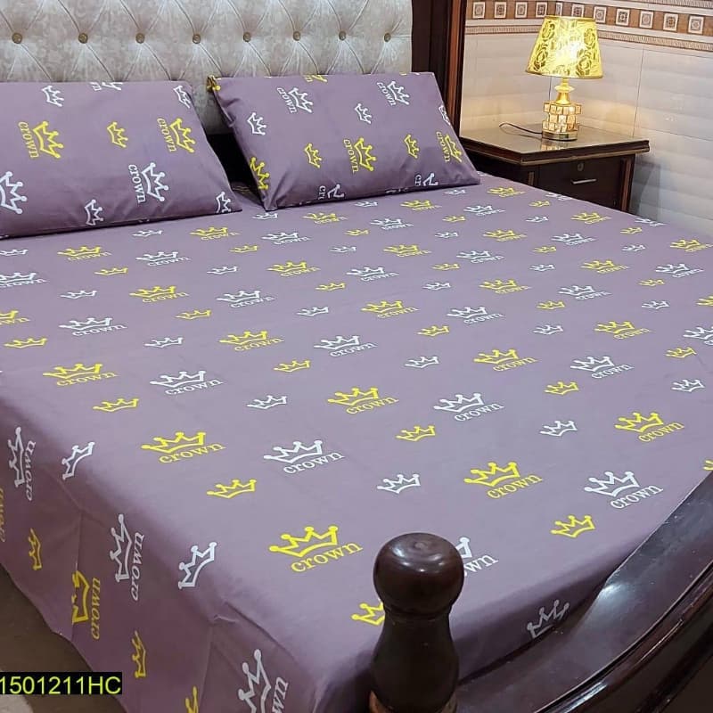 3 Pcs Digital Printed Stitched Cotton Sotton Double Bedsheet