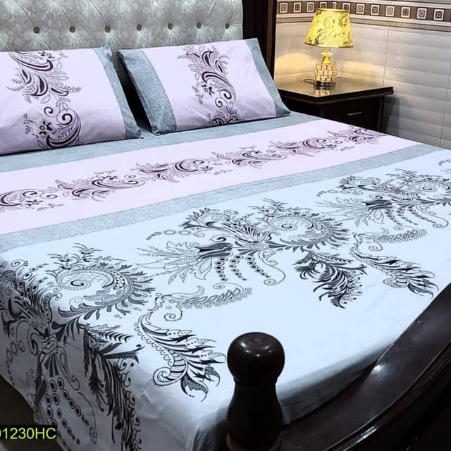 3 Pcs Digital Printed Stitched Cotton Sotton Double Bedsheet