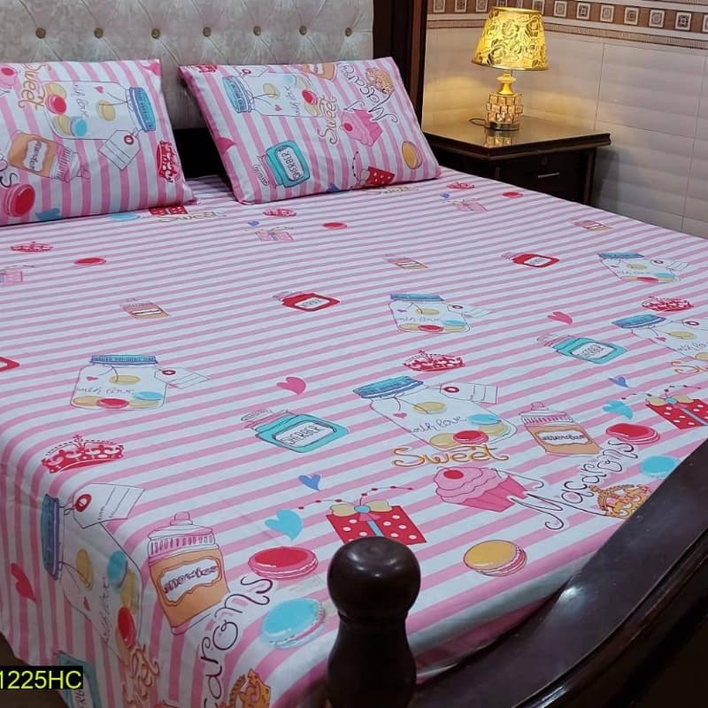 3 Pcs Digital Printed Stitched Cotton Sotton Double Bedsheet