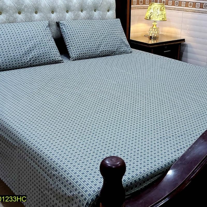 3 Pcs Digital Printed Stitched Cotton Sotton Double Bedsheet