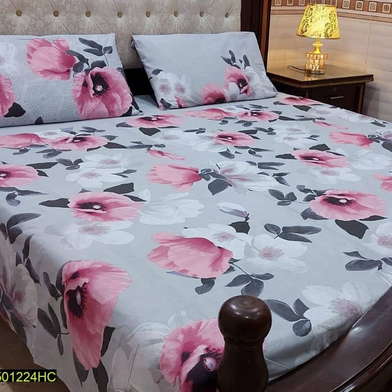 3 Pcs Digital Printed Stitched Cotton Sotton Double Bedsheet