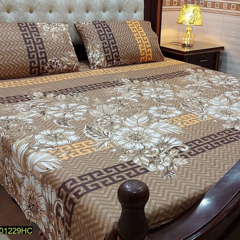 3 Pcs Digital Printed Stitched Cotton Sotton Double Bedsheet