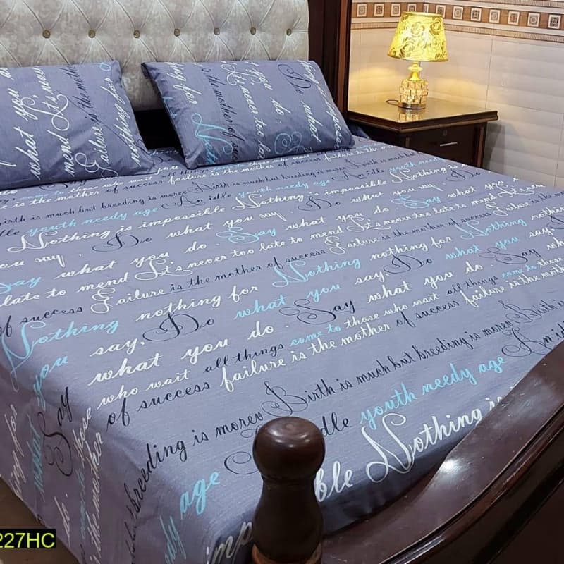 3 Pcs Digital Printed Stitched Cotton Sotton Double Bedsheet