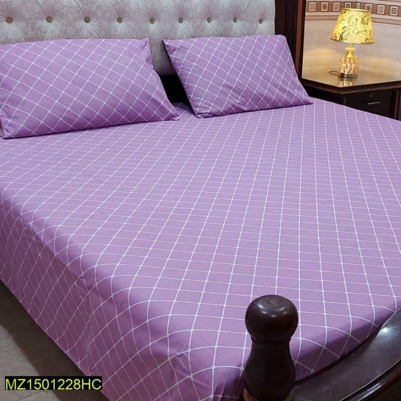 3 Pcs Digital Printed Stitched Cotton Sotton Double Bedsheet