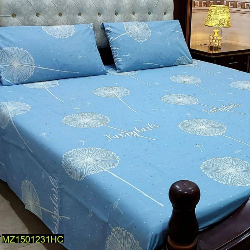 3 Pcs Digital Printed Stitched Cotton Sotton Double Bedsheet