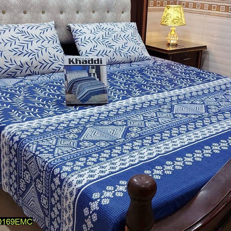 3 Pcs Digital Printed Stitched Cotton Double Bedsheet And Pillow Covers