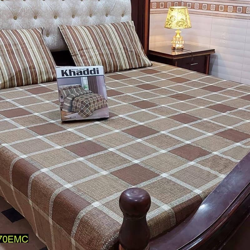 3 Pcs Digital Printed Stitched Cotton Double Bedsheet And Pillow Covers