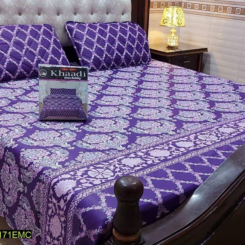 3 Pcs Digital Printed Stitched Cotton Double Bedsheet And Pillow Covers