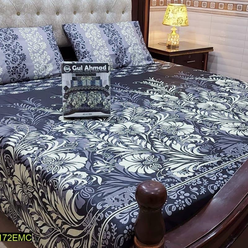 3 Pcs Digital Printed Stitched Cotton Double Bedsheet And Pillow Covers