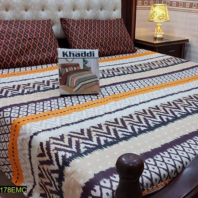 Gul Ahmed, Khaddi Branded 3 Pcs Cotton Printed Bedsheet