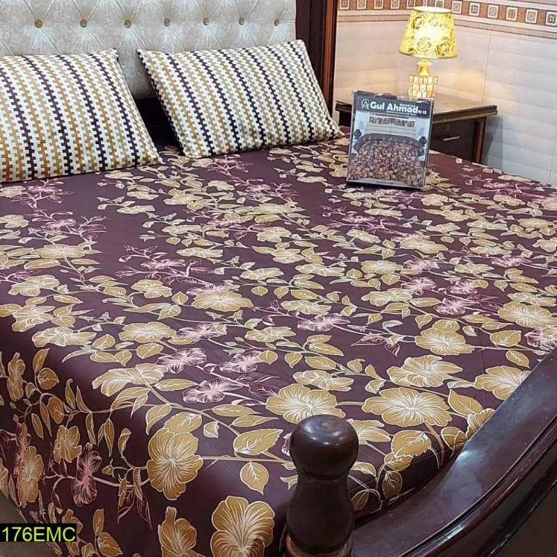 Gul Ahmed, Khaddi Branded 3 Pcs Pure Crystal Cotton Bedsheet