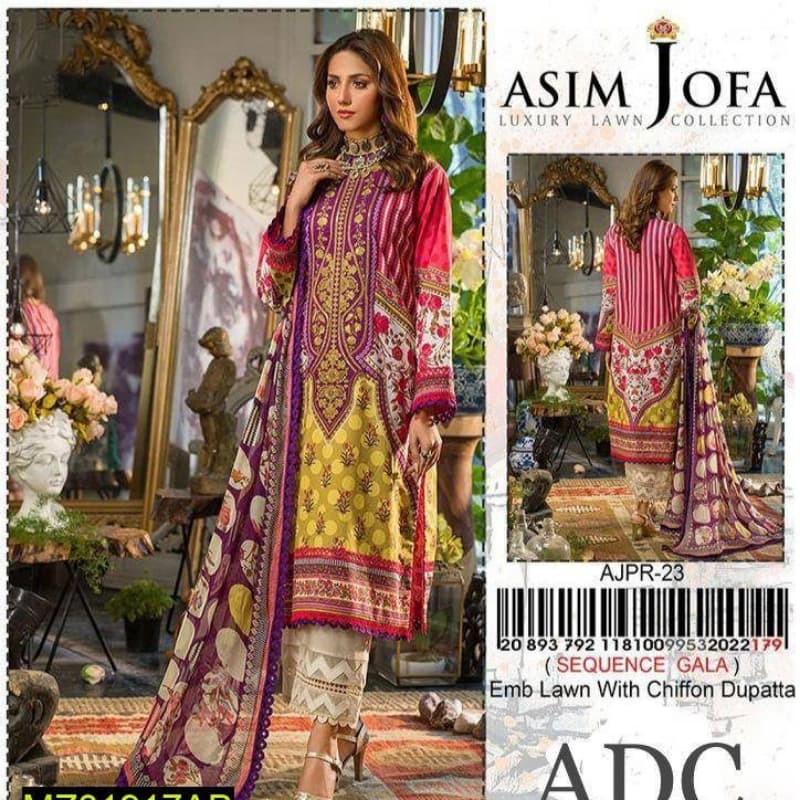 3 Pcs beautiful Suit Unstiched, Inspired By Asim Jofa