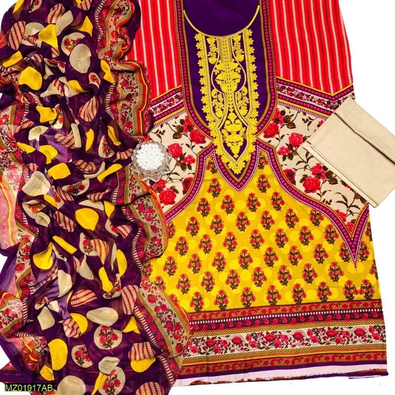 3 Pcs beautiful Suit Unstiched, Inspired By Asim Jofa