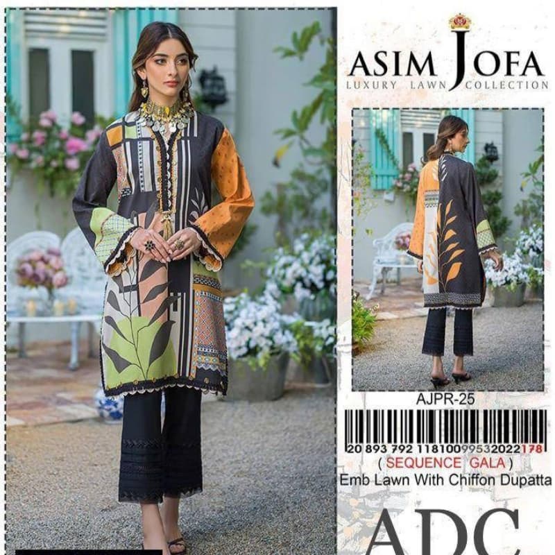 3 Pcs beautiful Suit Unstiched, Inspired By Asim Jofa