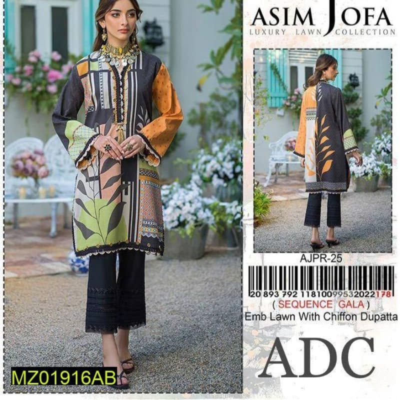 3 Pcs beautiful Suit Unstiched, Inspired By Asim Jofa