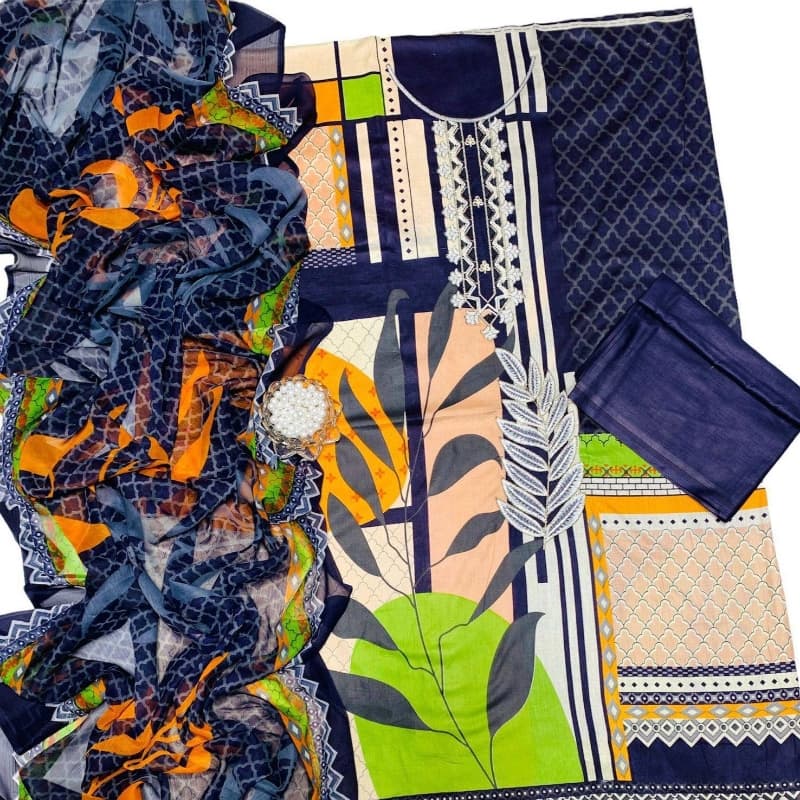 3 Pcs beautiful Suit Unstiched, Inspired By Asim Jofa
