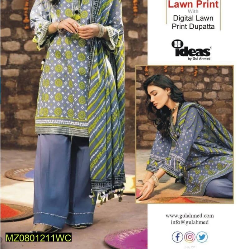 3Pcs beautiful Suit Inspired By Gul Ahmed Brand |100%  Gerrenty Product