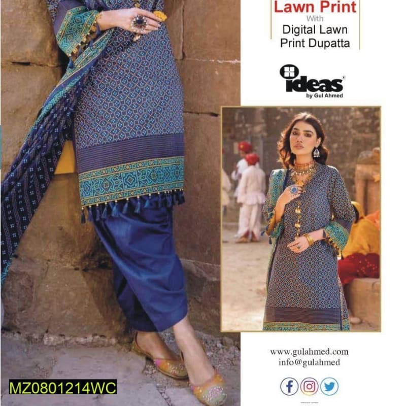 3Pcs beautiful Suit Inspired By Gul Ahmed Brand |100%  Gerrenty Product