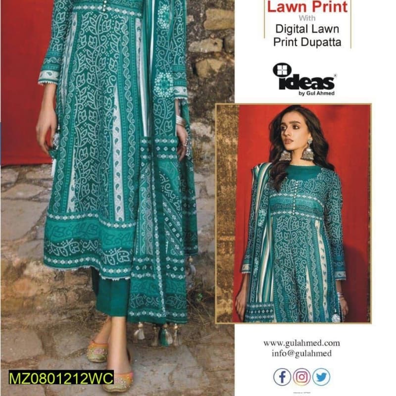 3Pcs beautiful Suit Inspired By Gul Ahmed Brand |100%  Gerrenty Product